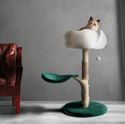 Wood Rose Design Cat Climbing Tree With Flower Bed Houses Cat Condo Tower Furniture With Wood Trunk sisal post For Cat Sleeping