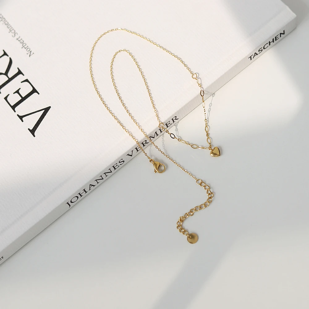 Everyday Necklace Stainless Steel Fine Jewelry 14kt Gold Love Pendant Heart Pendant with Handmade Chain