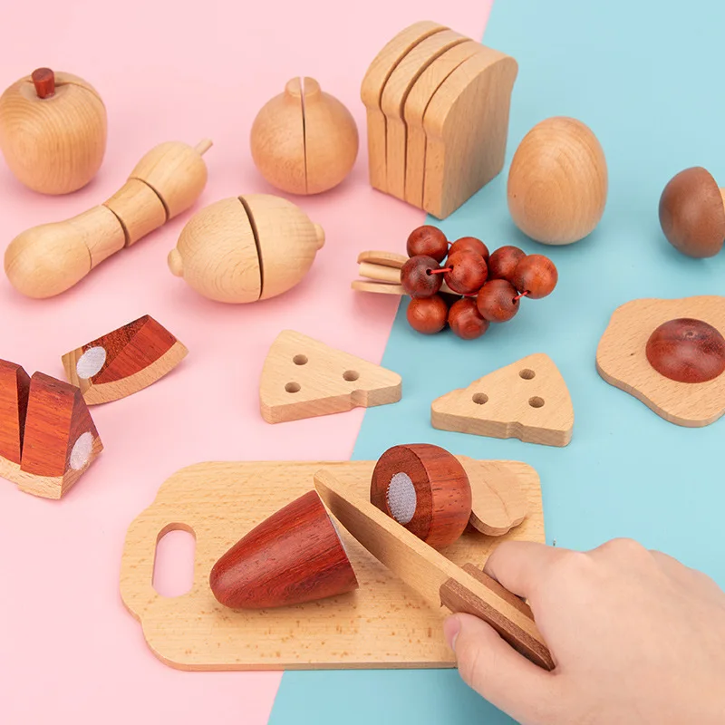 Wood Play Set Cookware Plates Dishes Play Kitchen Toys Pots Pans Cooking Sets 14 Pieces Montessori Wooden Kitchen Toy