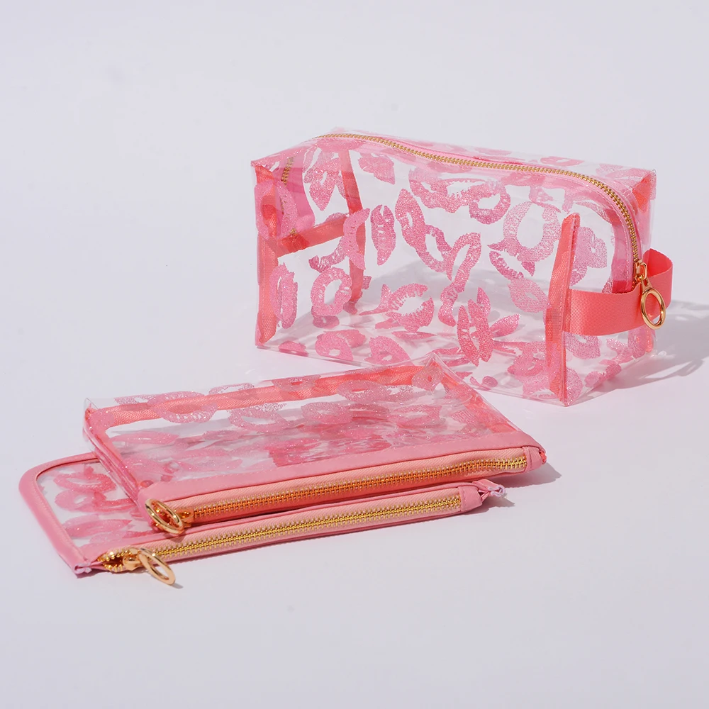 PVC Laser Clear Cosmetic Makeup Bag Neon Color Vinyl Waterproof Portable Handle Travel Makeup Organizer Transparent Cosmetic Bag