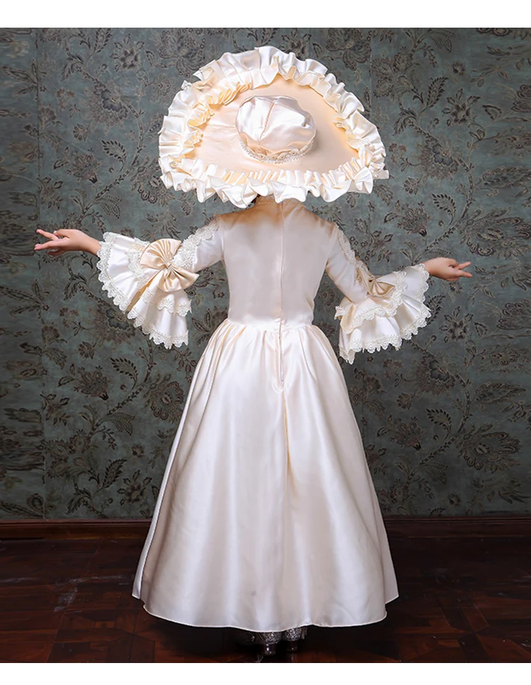 Kid Girls Retro Dress Medieval Princess Dress Cosplay Costumes Girl Square Neck Puff Sleeve Party Dress Ball Gown