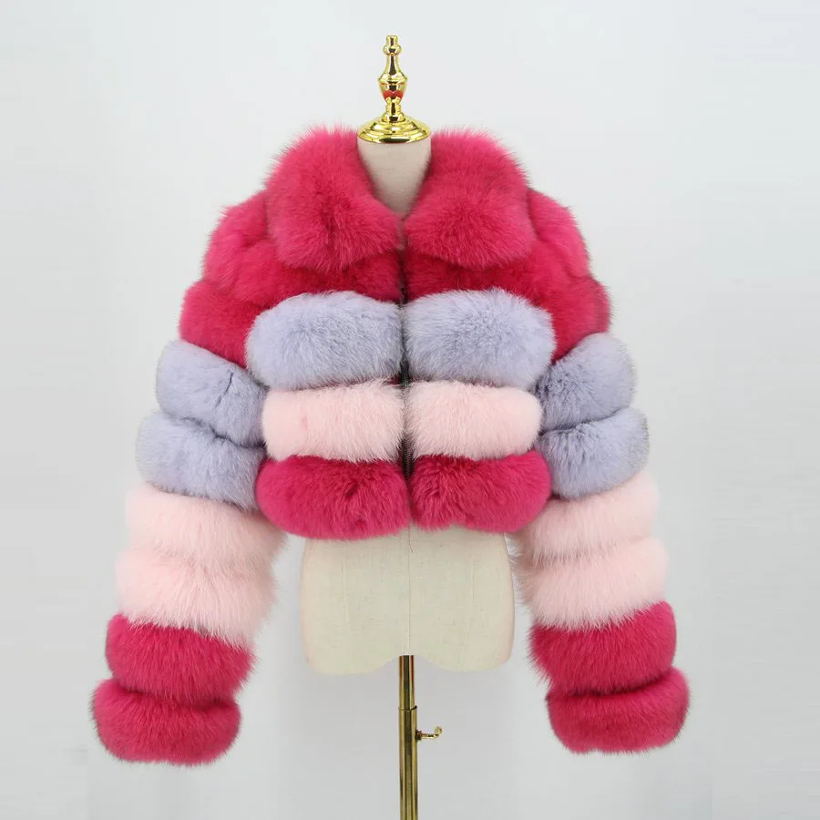 QIUCHEN  2021 Winter Casual Women Real Fox Fur warm Coat Raccoon Fur Jacket Oversized Short Coats For Ladies QC19021