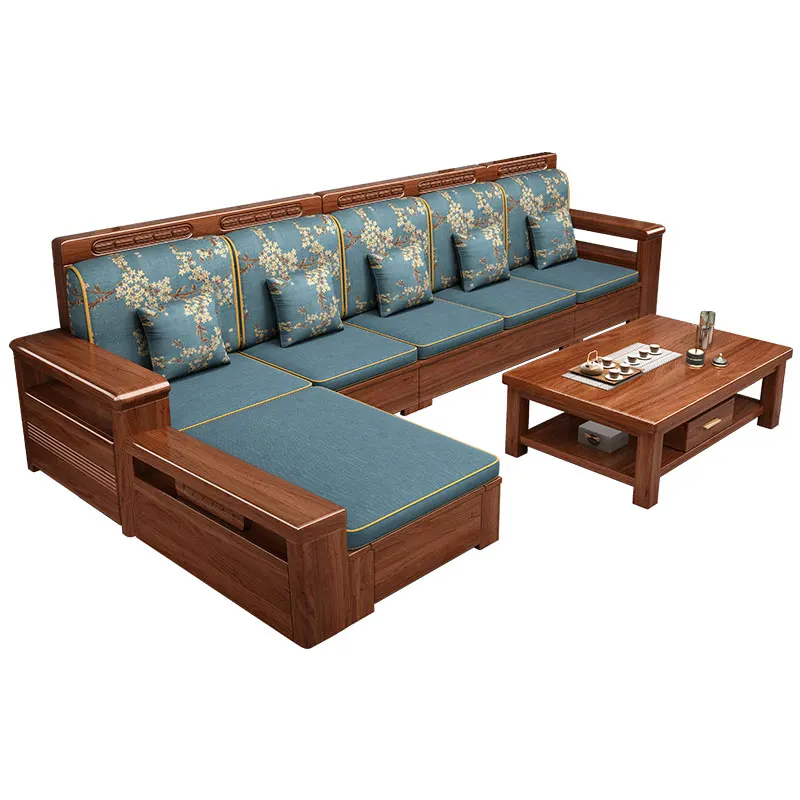 the new High-end Living Room Furniture Chinese Style Solid wooden Frame Fabric chinese sofa