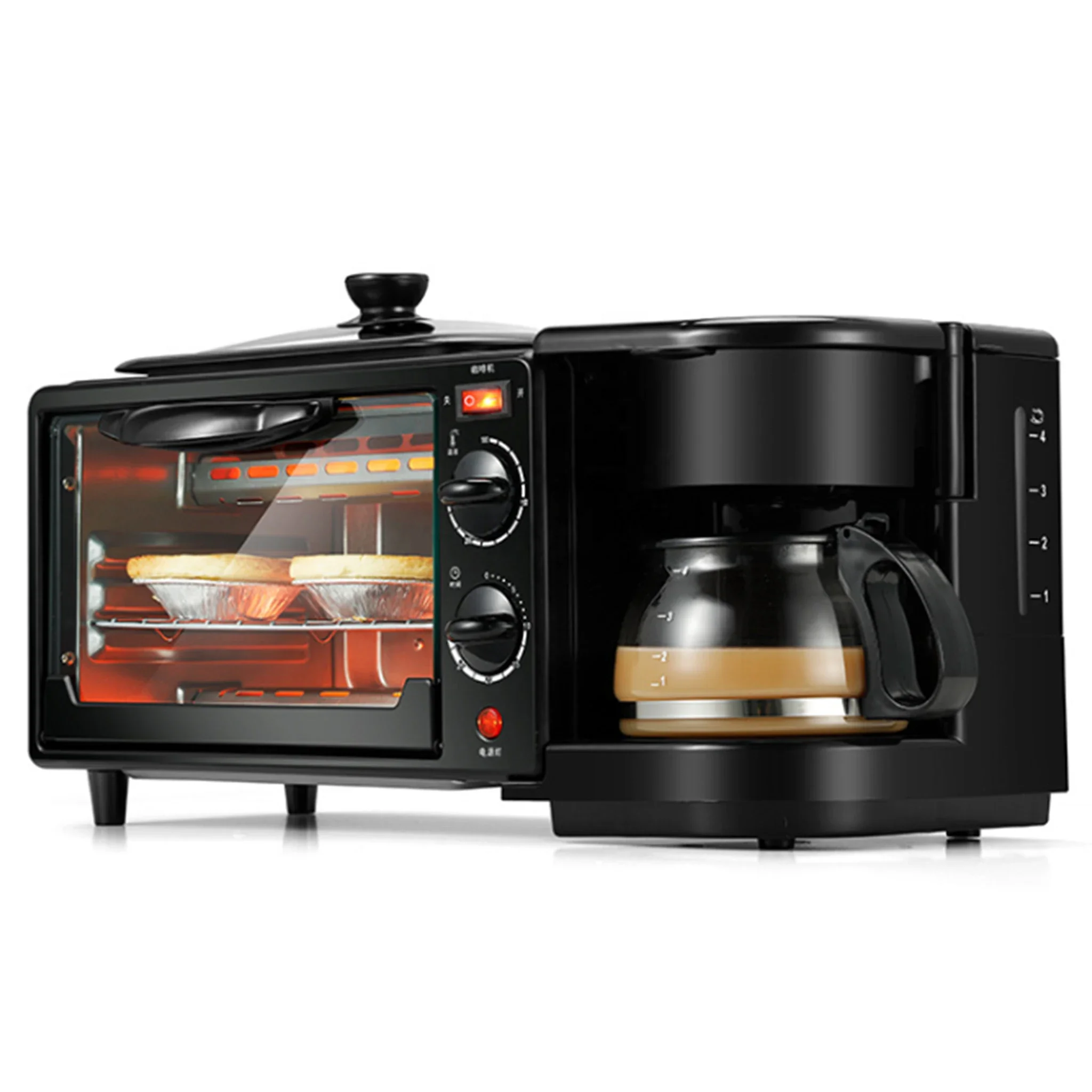 3 In 1 Breakfast Maker Electric Breakfast Station with Coffee maker Toaster Oven and NonStick Griddle