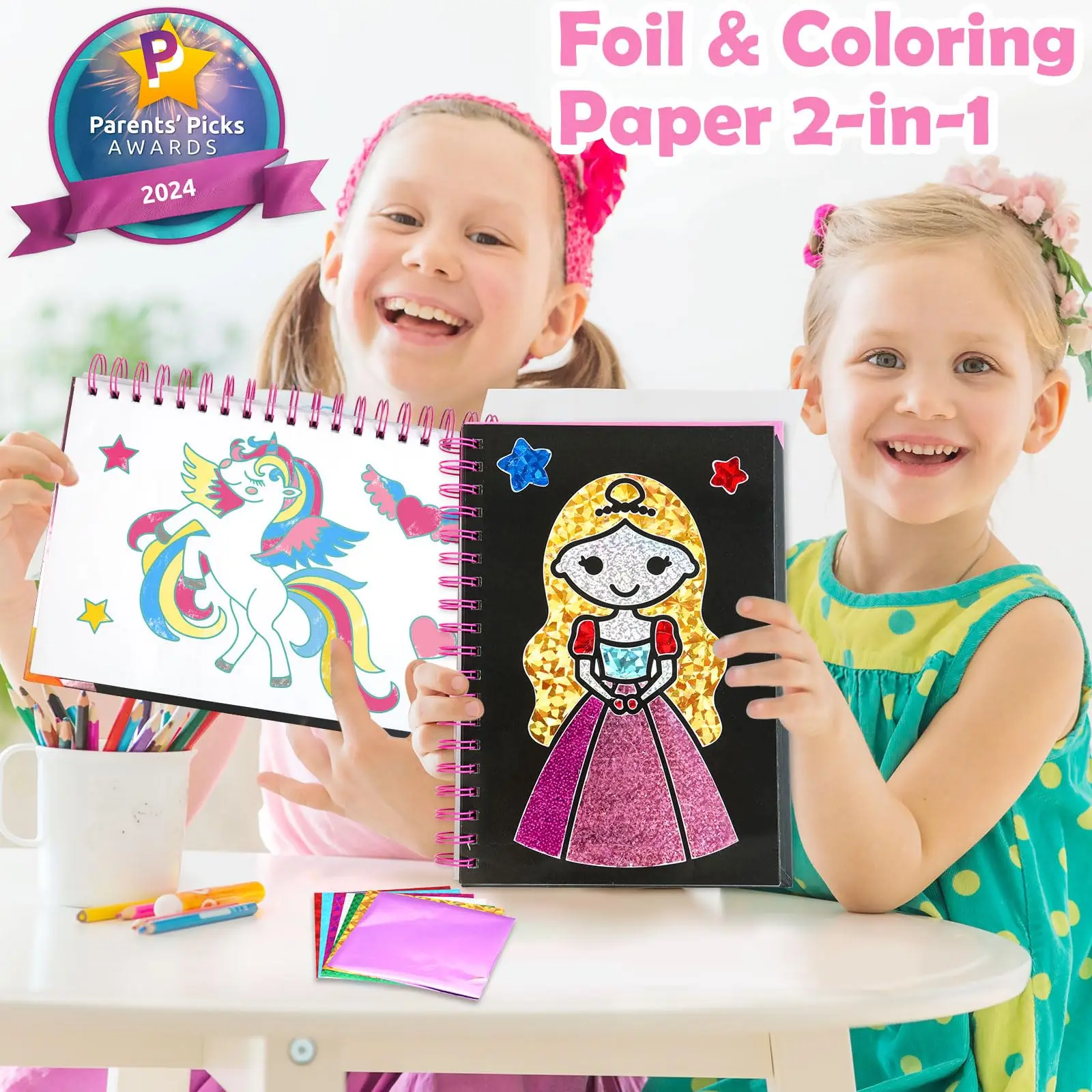 Art Craft Activity for Kids: Fun Foil Princess & Unicorn DIY Toy Kit No Mess Creative Idea Birthday Christmas Gift