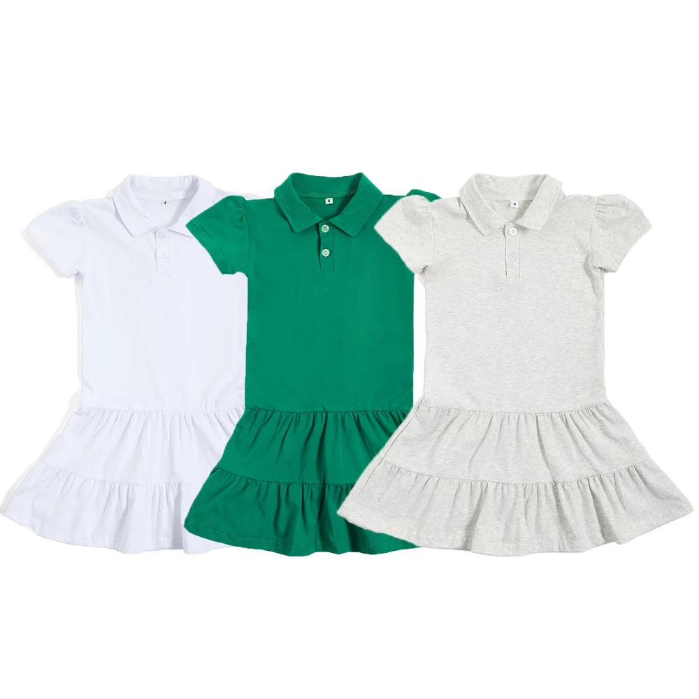 Wholesale cotton summer girls toddlers short-sleeve uniform ruffle pique polo dress kids baby shirt dresses
