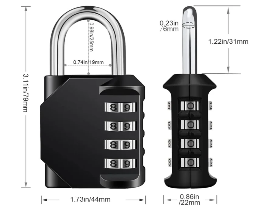 High security luggage travel lock anti-theft anti-rust 4 digit combination padlock