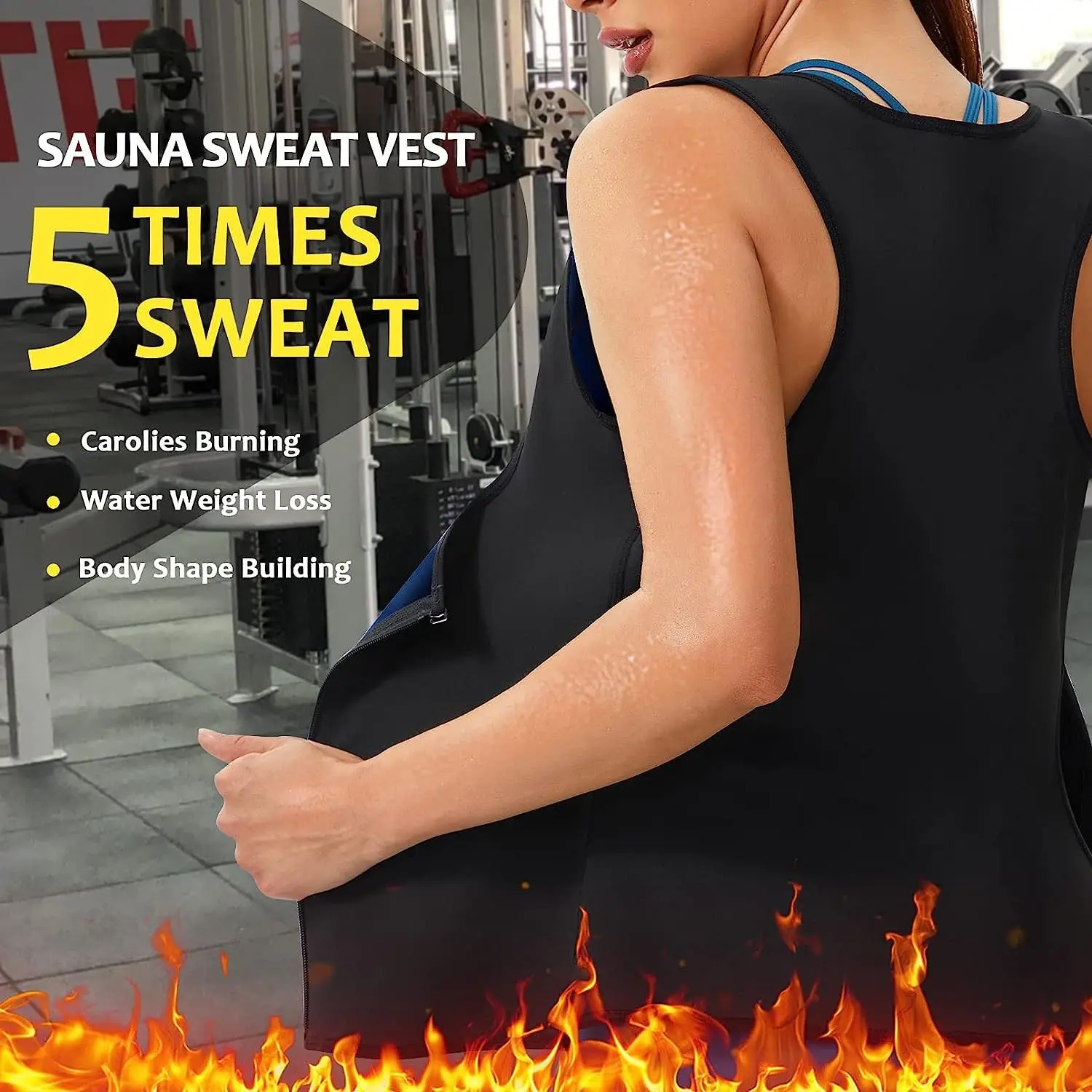 Ladies Sauna Suit Waist Trainer Vest Slimming Fit Tummy Control Full Zip Up Sweat Tank Top Body Shaper for Women