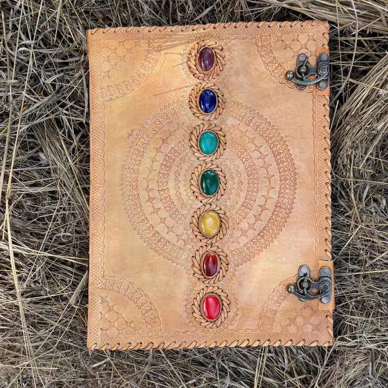 Leather Journal Book 7 Chakras Medieval Stone Embossed Handmade of Shadows Notebook Office Diary College Poetry Sketch Book
