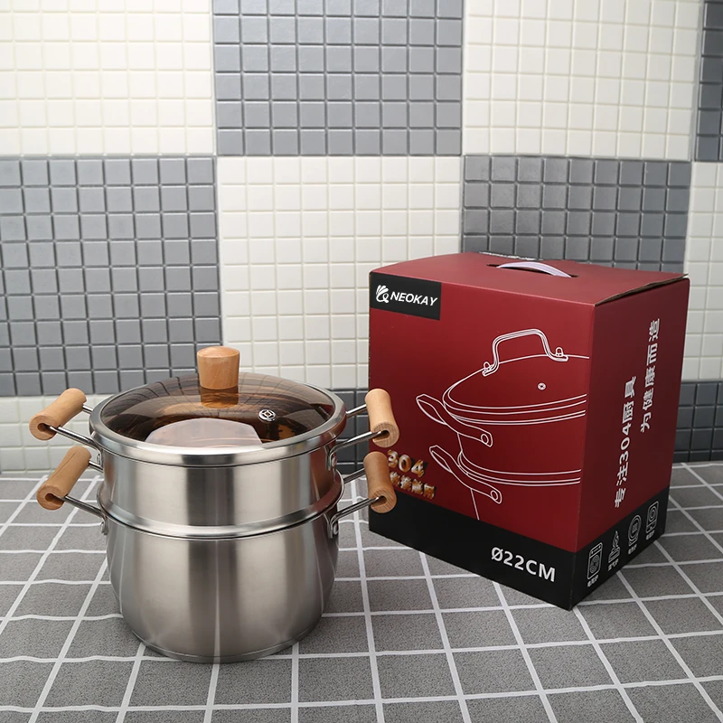 Hot Sale 304 Double Handle Large Hot Pot Soup Cooking Steamer Pot Milk Pan 3 Piece Stainless