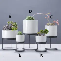 Nordic Simple Creative Positive and Negative Use Cylindrical Pot Multi-flesh Colored Iron Frame Ceramic Flower Pot