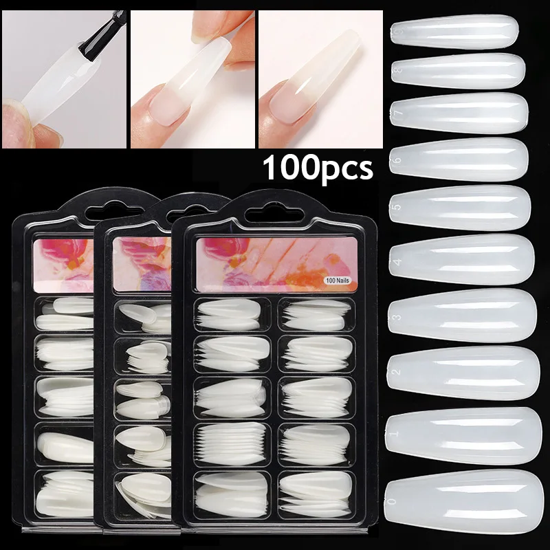 Fake Nails Capsule Artificial White Press-on Nail Full Cover Nail Tips For Extension Almond Coffin Fingernails Art Accessories