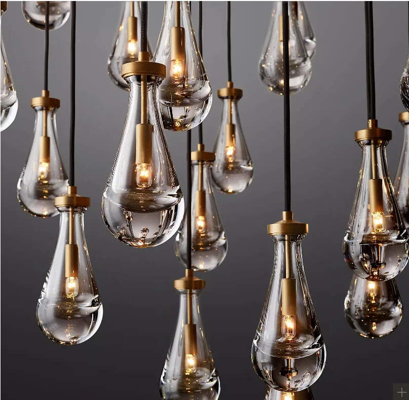 Modern Staircase Glass Pendant Water Drop Light LED Crystal Raindrop Chandelier For Long Lamp