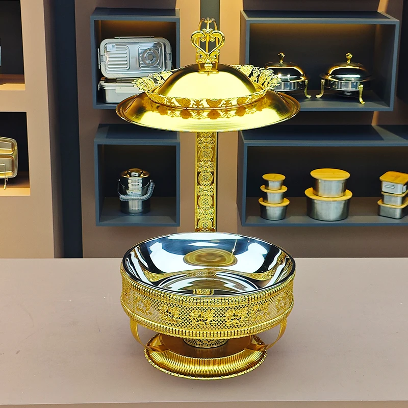 8L Gold Chefing Dishes Food Warmer Chaffing Dishes Buffet Catering Stainless Steel Hanging Chafing Dish For Sale