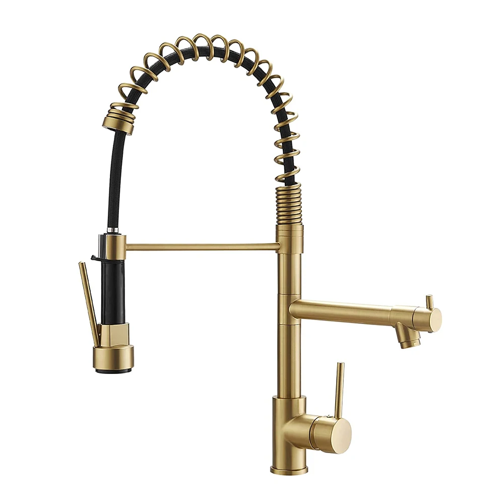 FAPULLY 360 Rotatable Faucet Mixer Sink Brass Spring Water Kitchen Taps Gold Ceramic Modern Contemporary Single Handle 2 Years