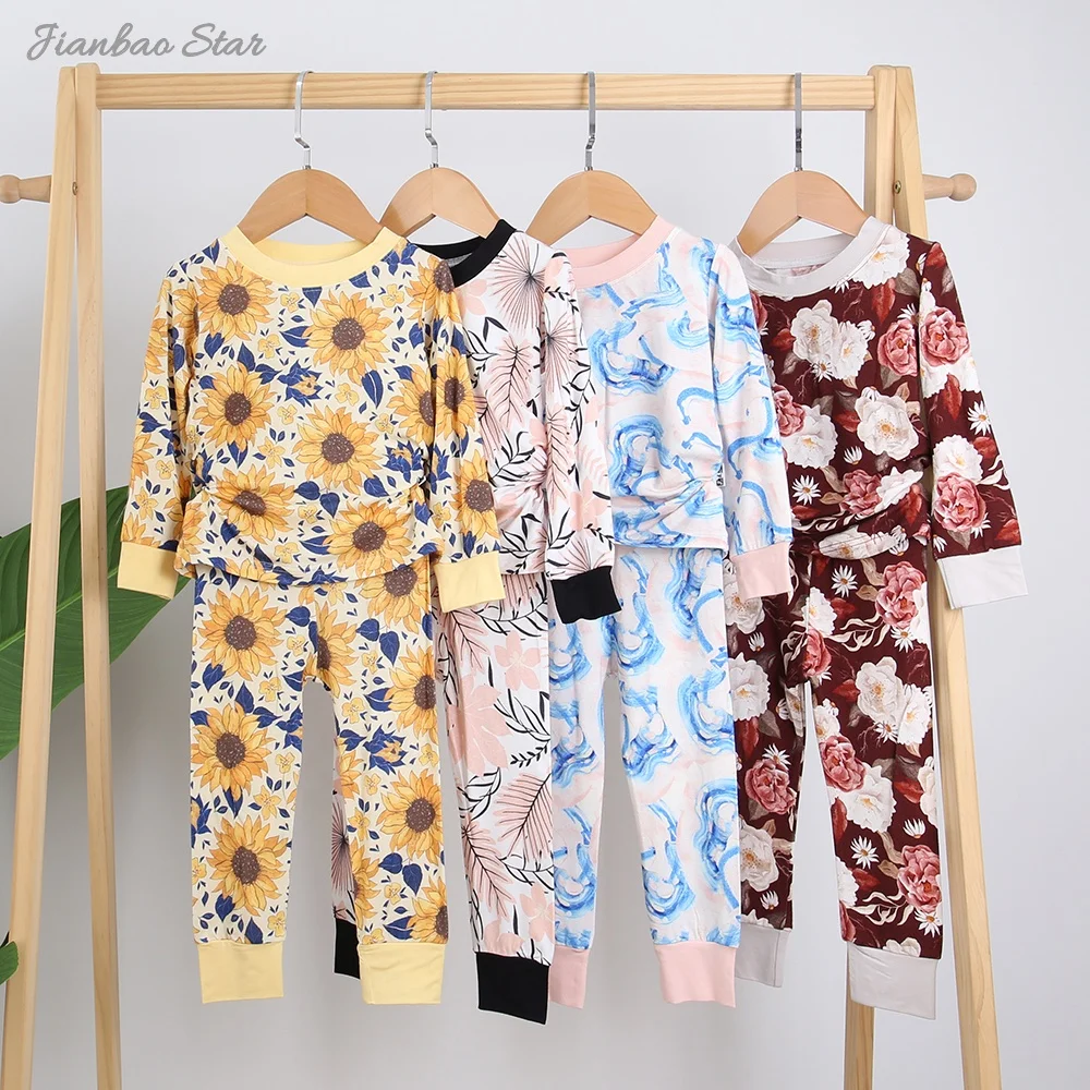 New Printing Baby Boys Girl Suits Set Soft Bamboo Baby Pajamas Set Eco Friendly 2 Pcs Long Sleeve Casual baby Clothing set