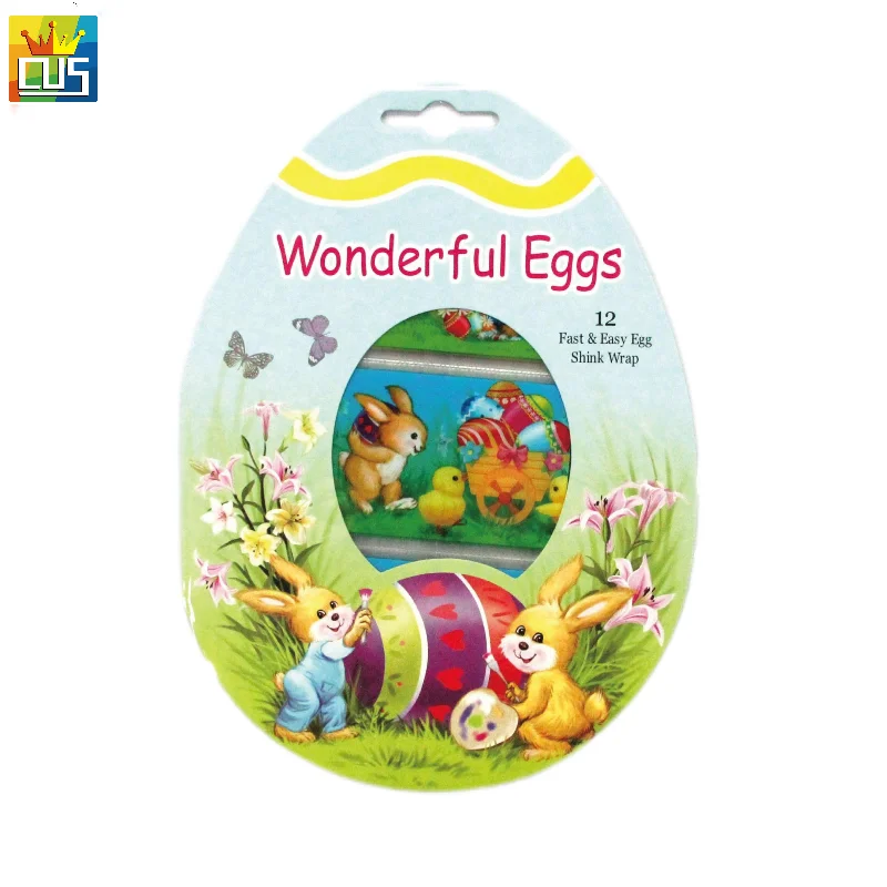 OEM Customized Easter Decor PET Heat Shrink Wrap Labels decoration stickers for Eggs