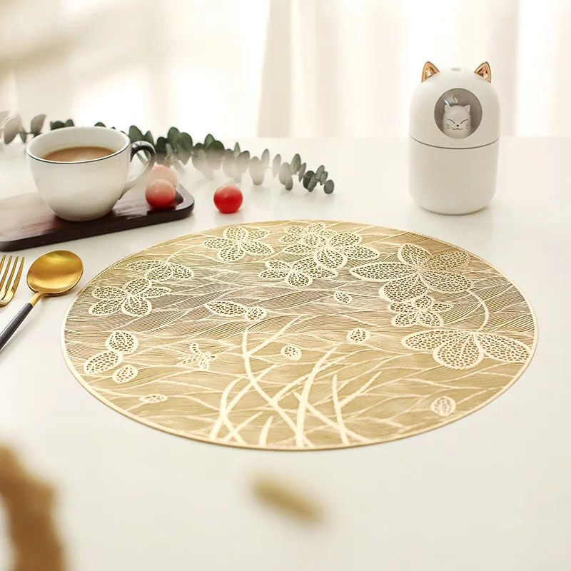 Hollow Out Tabletex Table Decor Metallic Gold Charger Plates Mats Vinyl PVC Placemats for Holiday Wedding Reception
