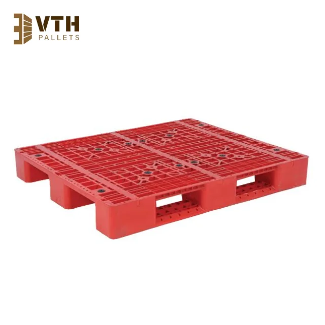 Red Plastic Pallet For International Logistics And EU Warehouse With Solid Wood Boards And Hard Wood Ply Sheets