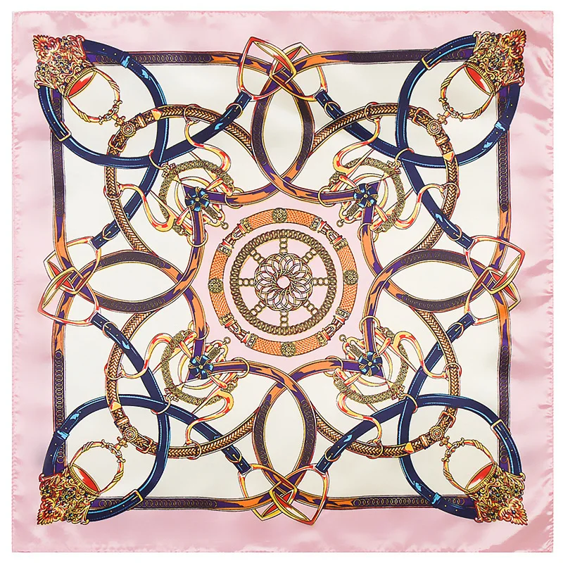 
Fashion silk like scarf with belt chain pattern women girls small square satin scarves 