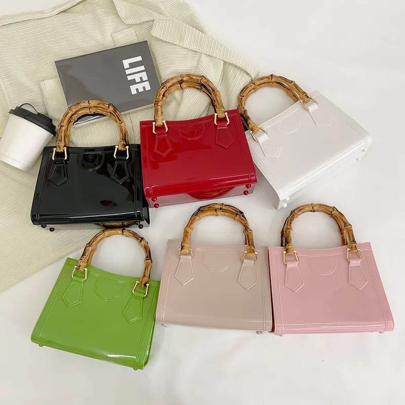 New arrival summer cool jelly bags bamboo handle customized handbags