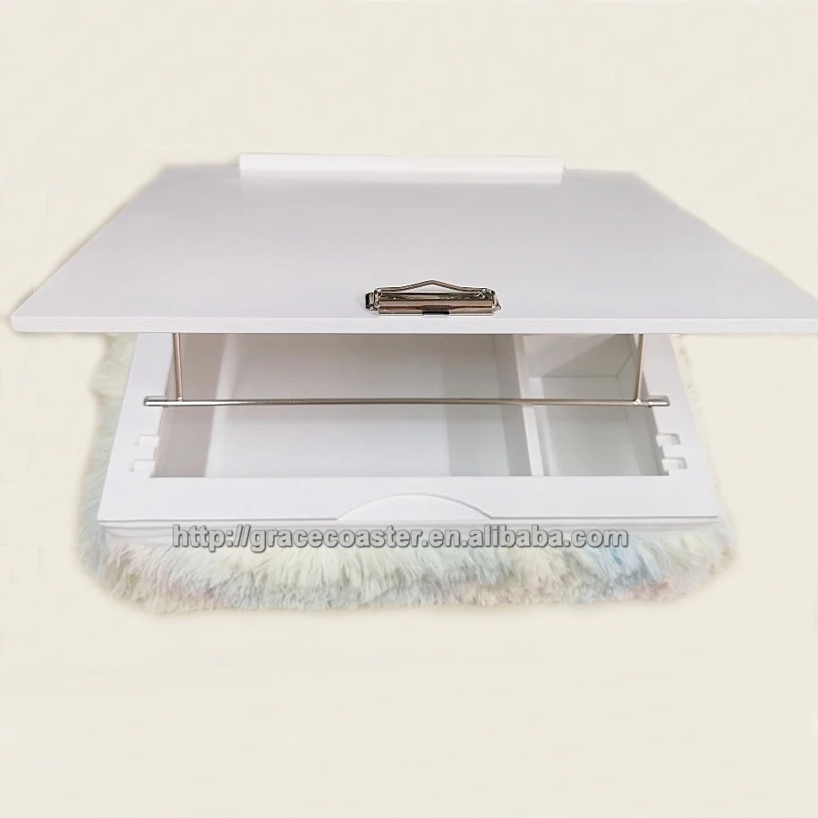 high quality adjustable height MDF laptop desk Fits up to 15.6 Inch lap tray with storage box for couch with soft pillow