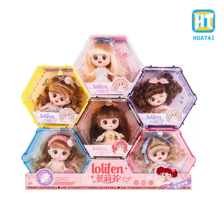 pretend play toys 24pcs cartoon style for choice 13cm height pretty girls doll with 4 color disc