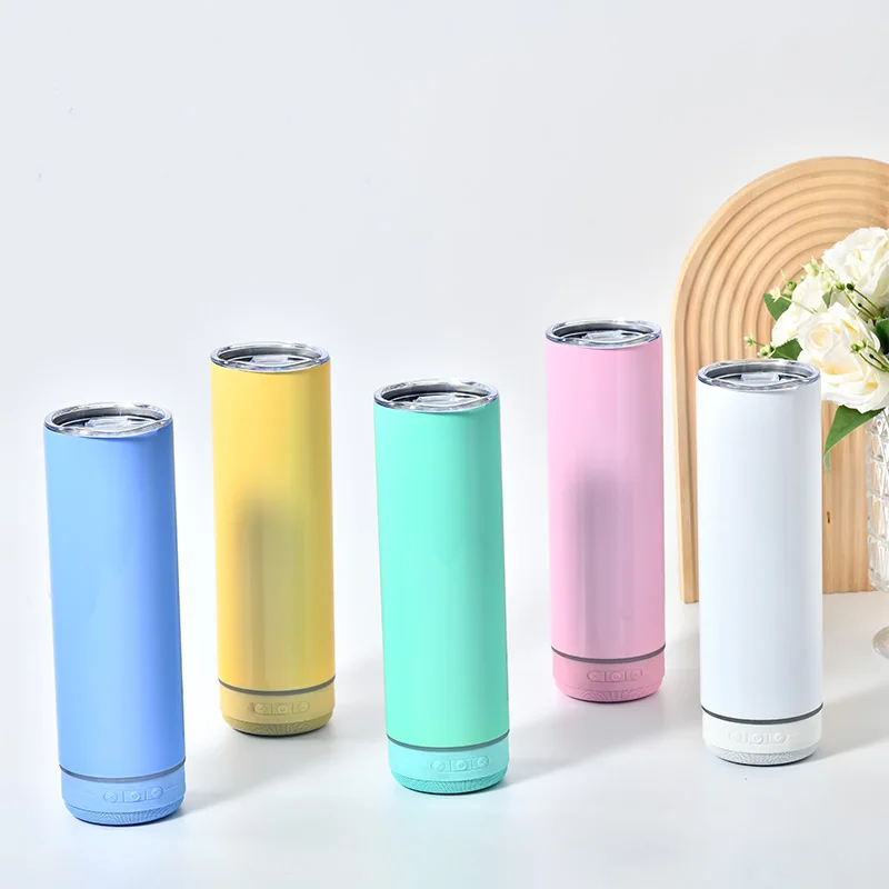 New 20oz Usb Charging White Sublimation Blanks Straight Water Bottle Non Tapered Speaker Music Cup Tumbler