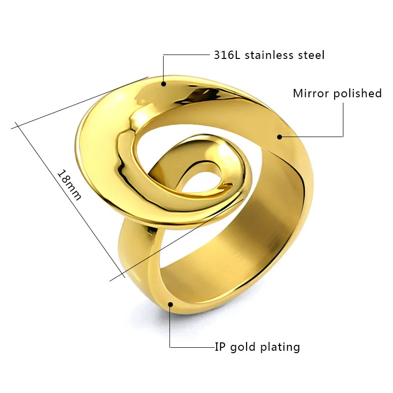 Steel/Gold Color Chain Round Shape Ring Luxury Wide for Unisex Fashion 316L Stainless Steel Ring Finger Rings