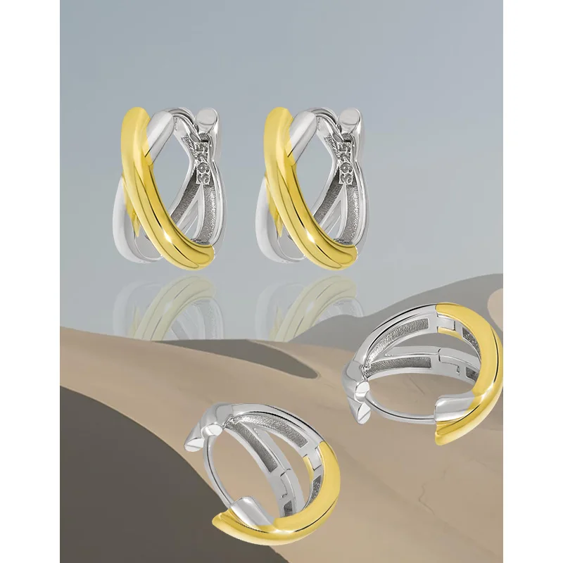 fine jewelry 925 silver earring women charms 18K gold and silver two color earrings sterling silver cross hoop huggie earrings