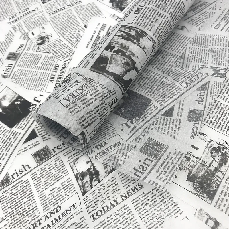 Customised Retro English Newspaper Printed Tissue Paper Flowers Wrapping Gifts Packaging Papers