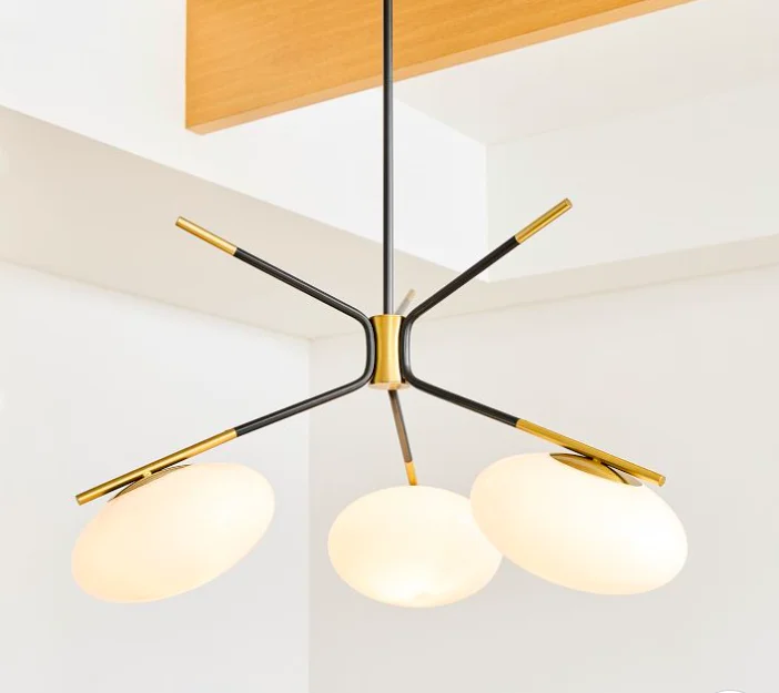 Sculptural Glass 3-Light Globe Chandelier  hanging pendant gold round rectangular glass chandelier