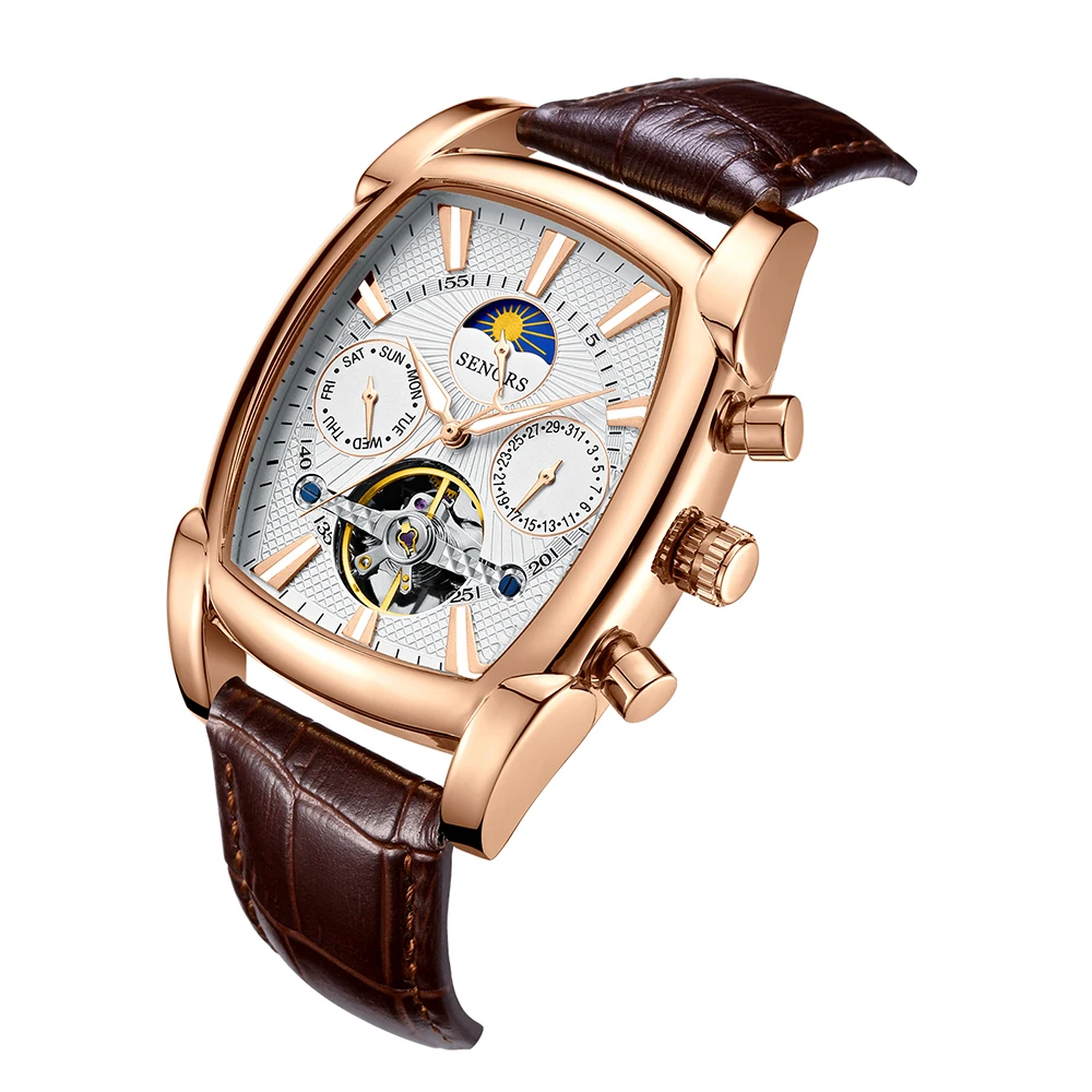 Fashion Gift Automatic Expensive Watches Genuine Leather strap Wristwatches For Men