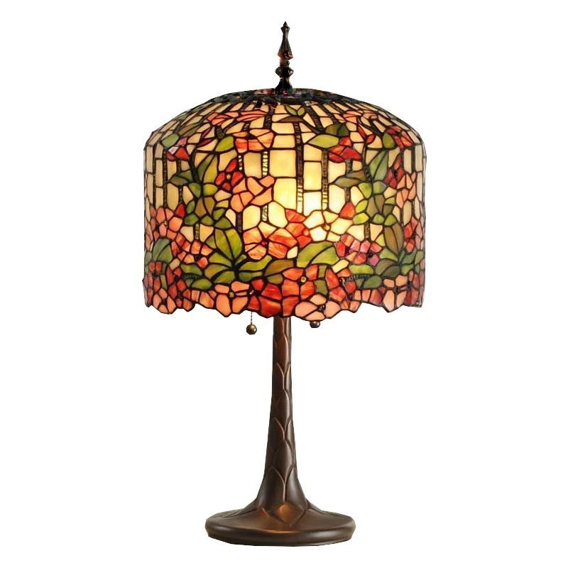 Customize European Style Brass Base Flower Design Tiffany Colored Glass Desk Lamp  16'