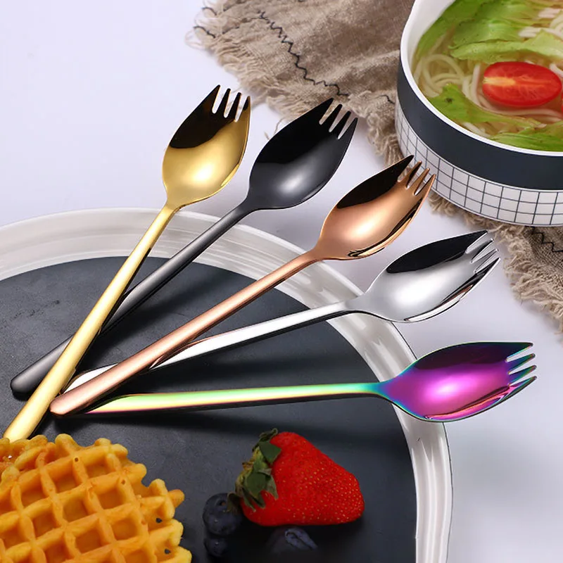 2020 New Arrives 2 In1 Stainless Steel Gold Rose Gold Salad Fork With Spoon