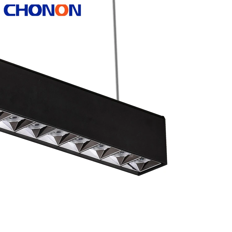 Modern Simple Slimline 26W Office Meeting Room Lighting Black Grille Style Home Pendant Linear Lights With 15 LED Bulbs