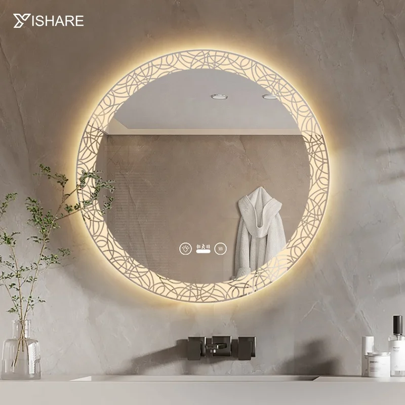 Yishare Hotel Wall Frameless Bath Mirror Decor With Led Light 3d Magic Beauty Salon Mirrors