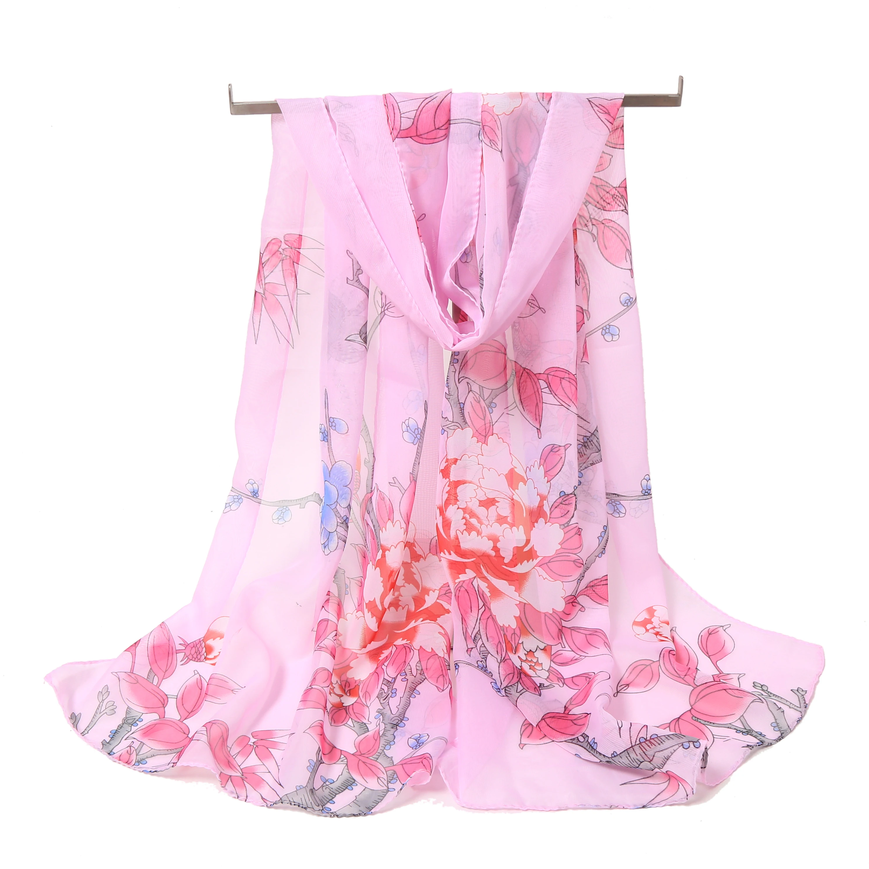 Beautiful White Printed Silk Chiffon Georgette Scarf Elegant Square Style Shawl Summer Sun Protection for Women
