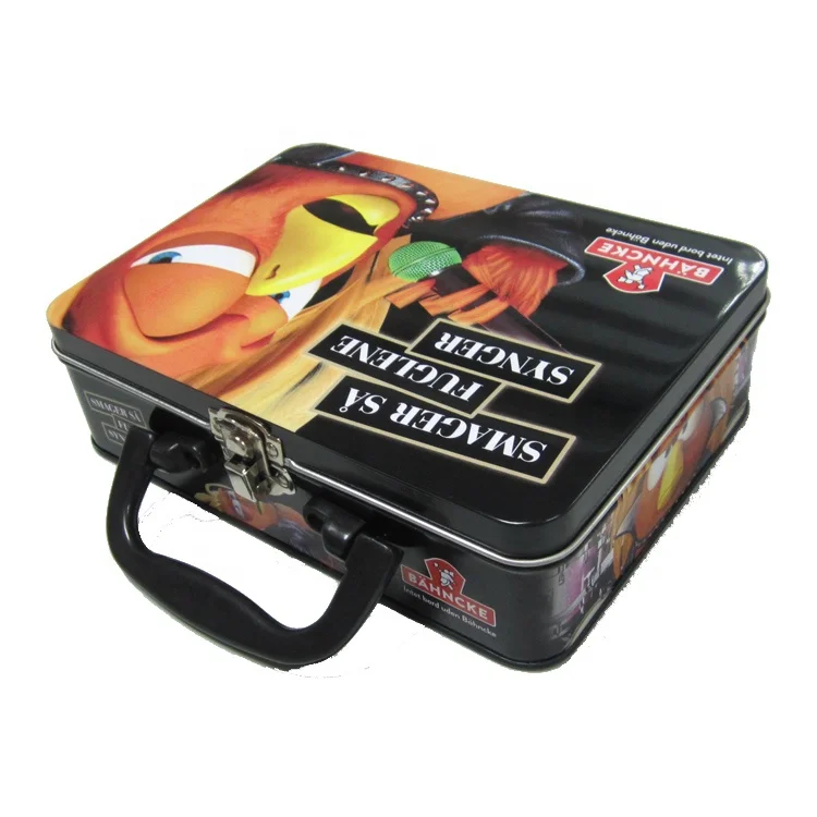 Large Rectangular Window Lid Handle Tin Box With Metal Clip