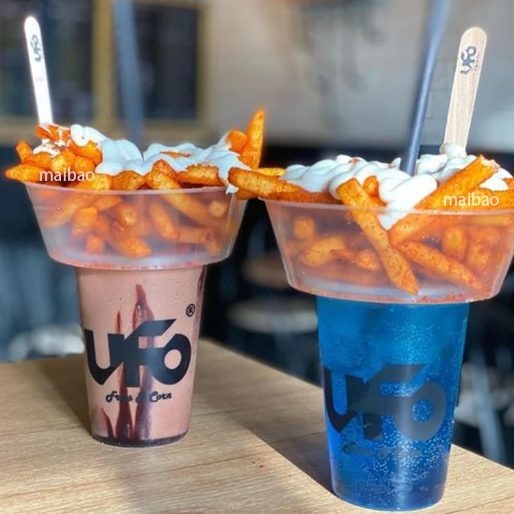 Custom logo cold drinks paper cups disposable takeout french fries wings snack and drink in one cup 375ml plastic cup for drink