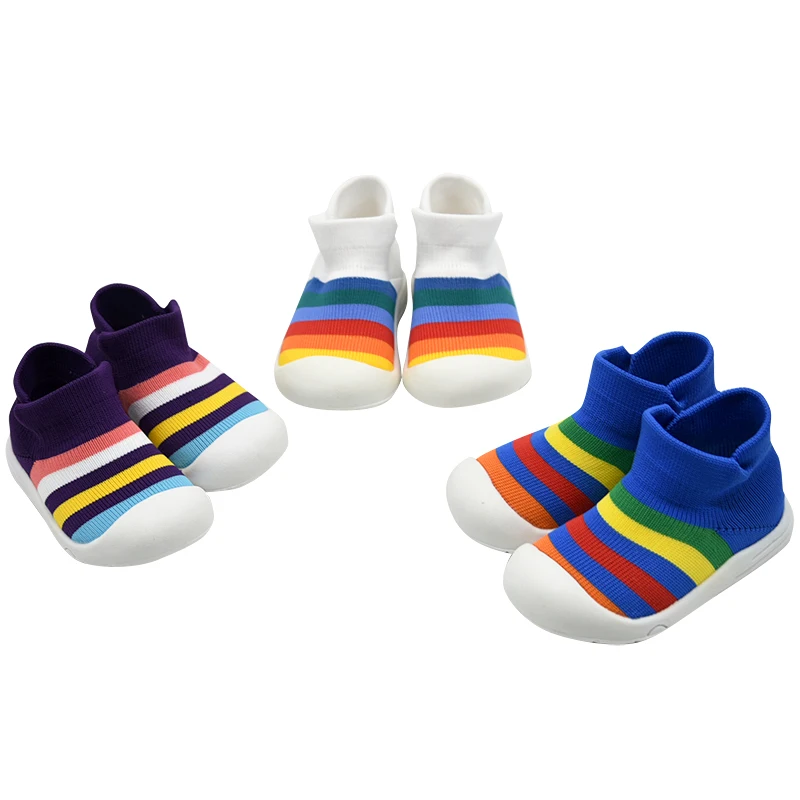 Детская обувь, вязаные кроссовки в полоску, повседневная детская обувь для мальчиков и девочек