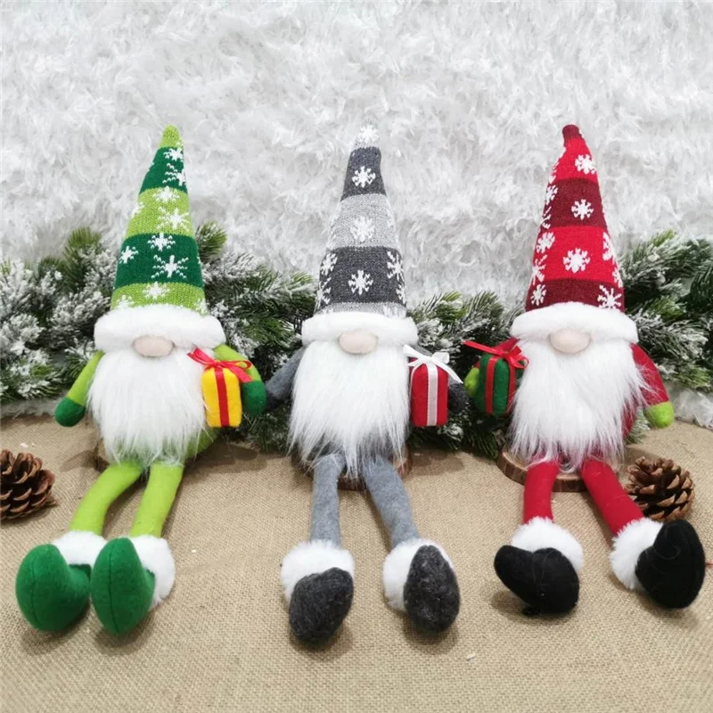 holiday Decoration Christmas Santa Stuffed Gnome Faceless Doll with Long Knitted Legs