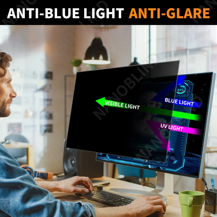 NANOBLIND Anti Glare Privacy Filter Screen Protector 4 Sides Privacy Widescreen Desktop For Dell 23.6 Inch Monitor 16:9 Aspect