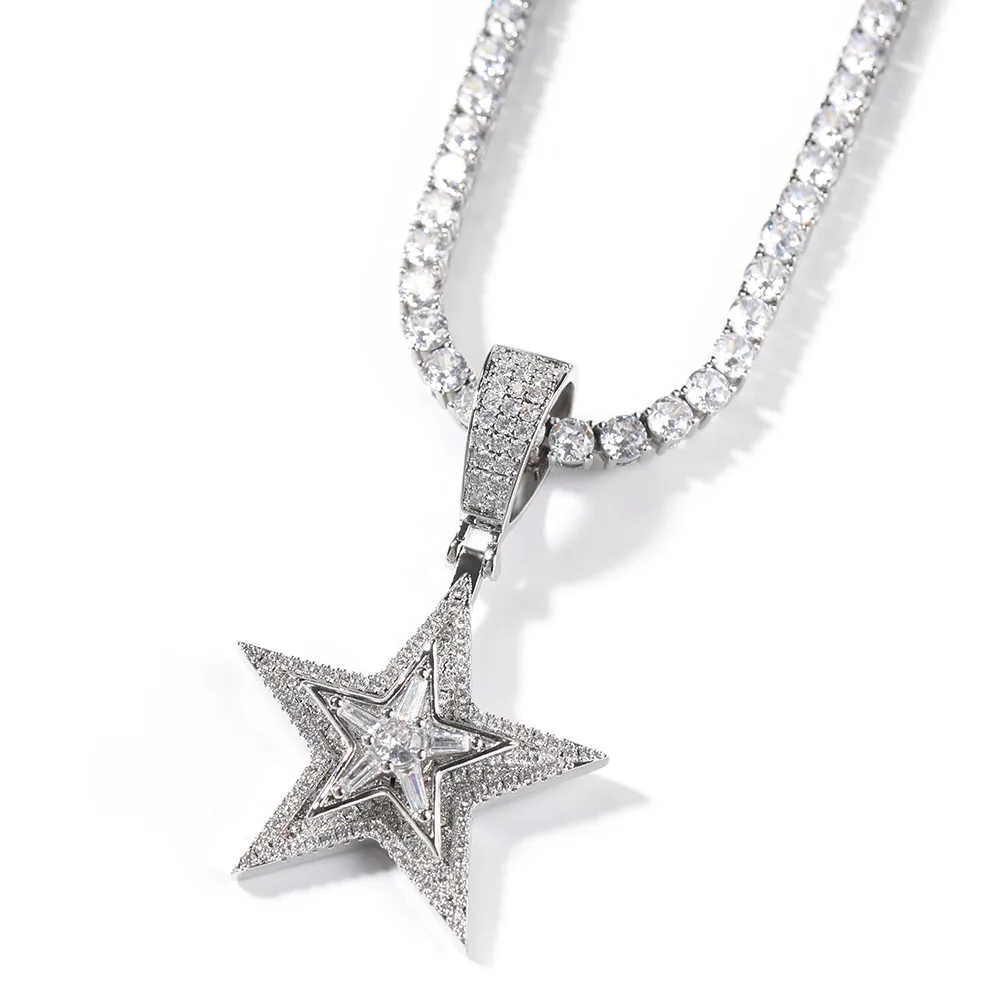 fashionable women men trend street jewelry iced out cz rotating pentagon purple pink diamond star pendant charm