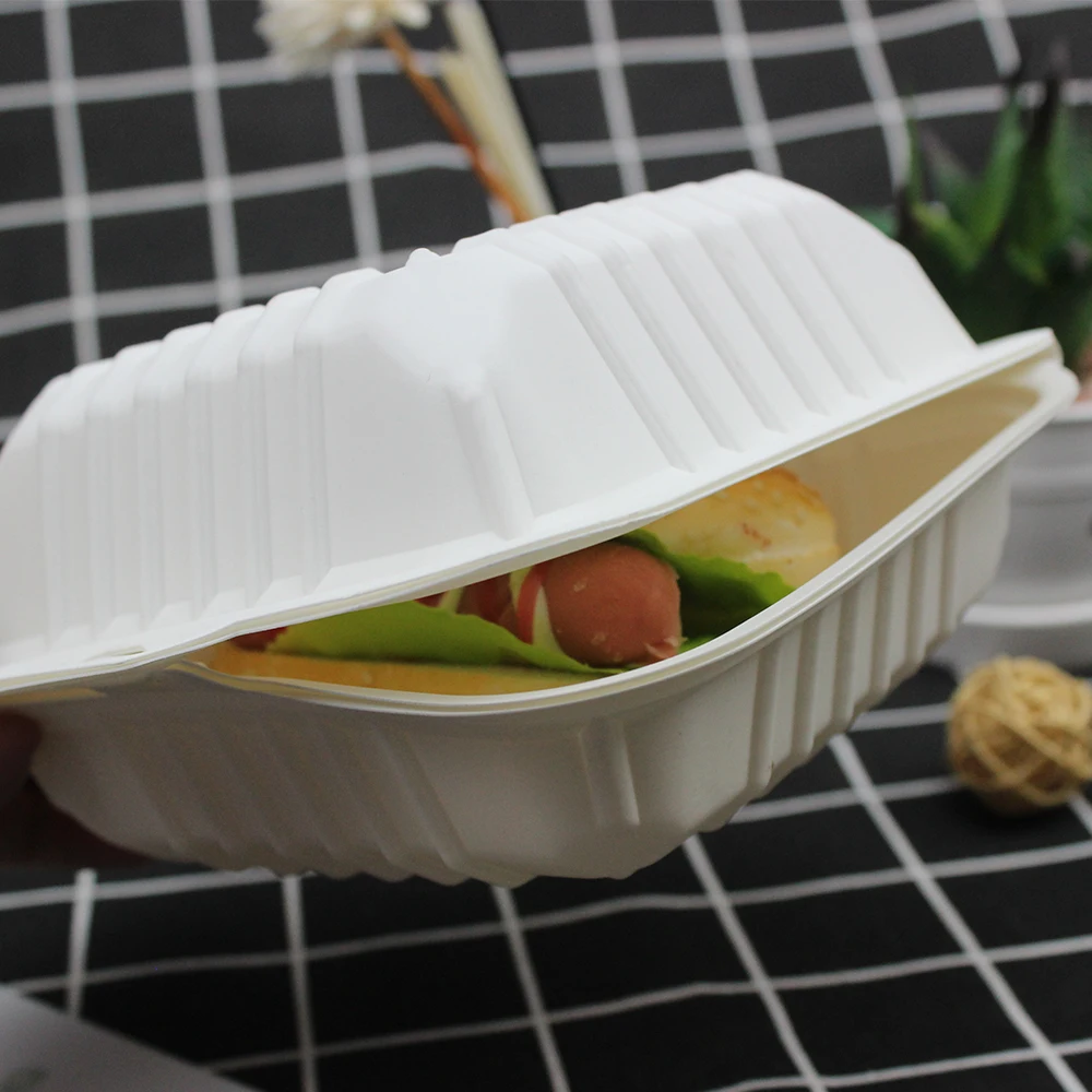 Eco-friendly disposable bio-based food container corn starch takeaway square clamshell box