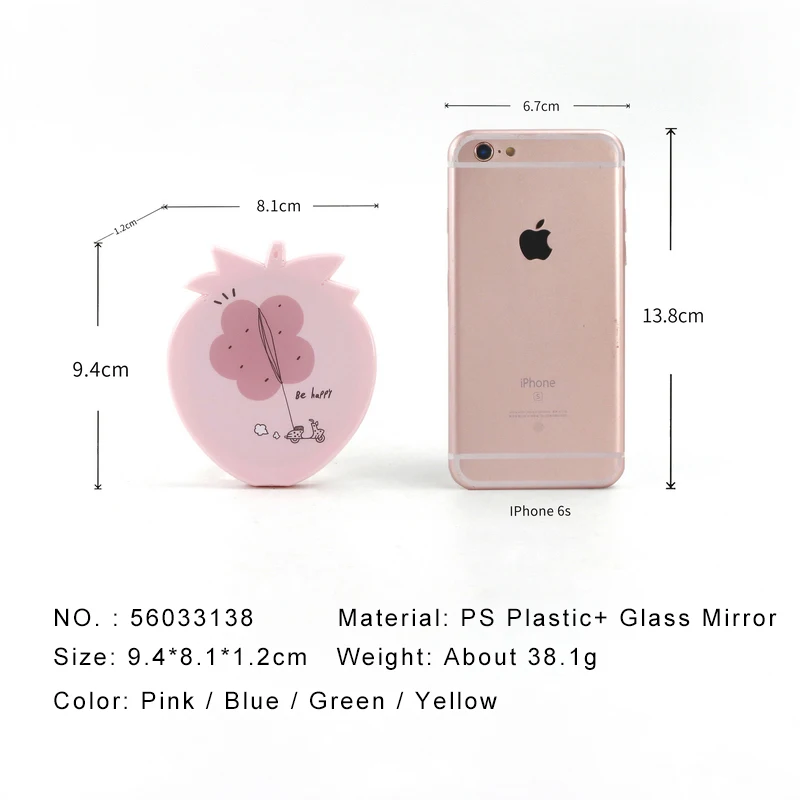 Индивидуальное красочное пластиковое милое косметическое зеркало в форме клубники с расческой