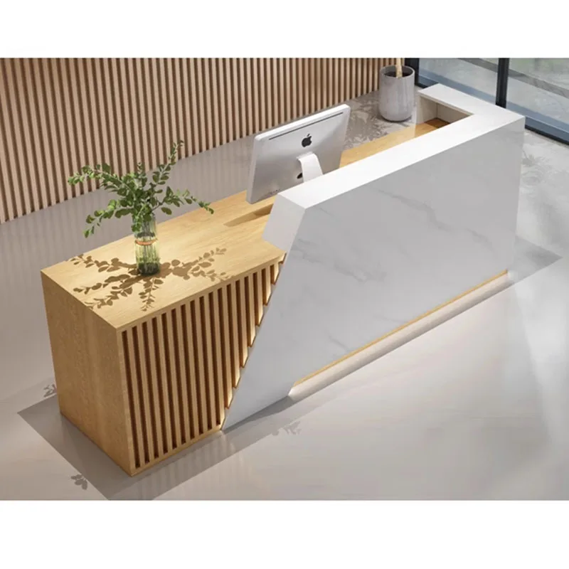 China Factory High Quality Custom Made Front Desk Mini Modern Hair Beauty Salon Pink Reception Desk