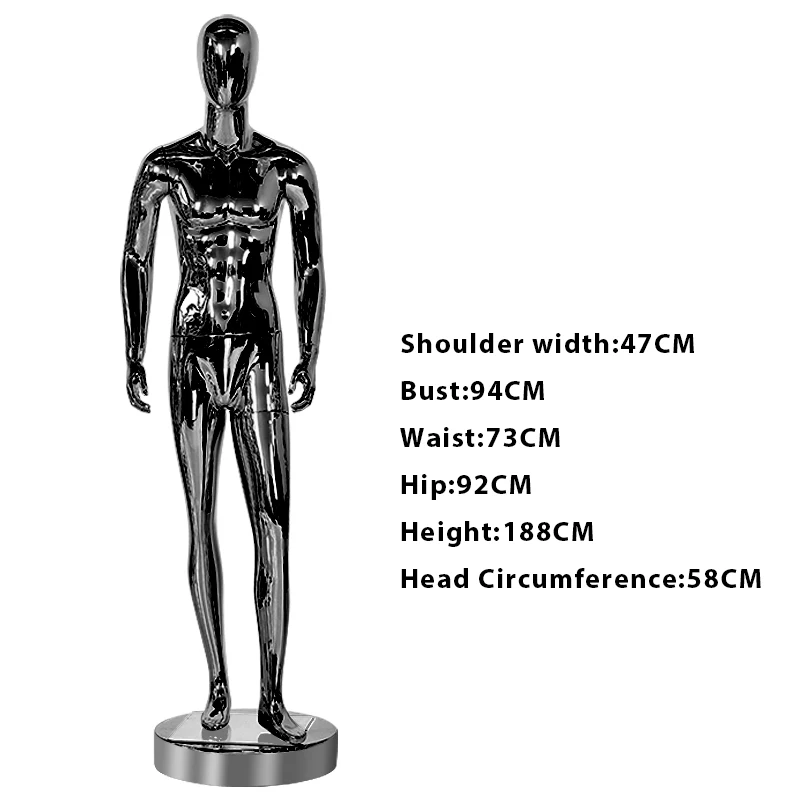 Wholesale Luxury Glossy Chrome Black Boutique Standing Men Luxury Suits Male Mannequin Full Body For Clothing Store