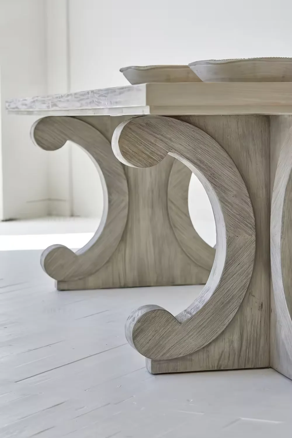 Classic 8-Seater White Pine Dining Table Set Natural Light Wooden Dining Room Furniture Farmhouse Hall Commercial Use Home Hotel