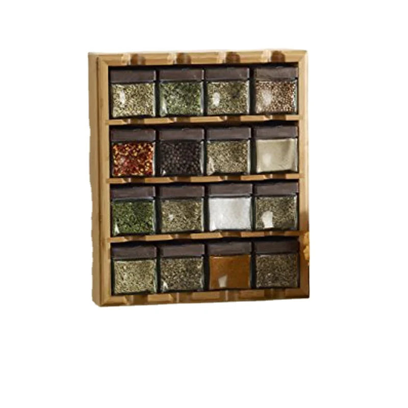 
Eco Friendly Kitchen Display Organizer Natural Bamboo Wall Mounted Test Tube Spice Rack Holder With 16 Cubes 